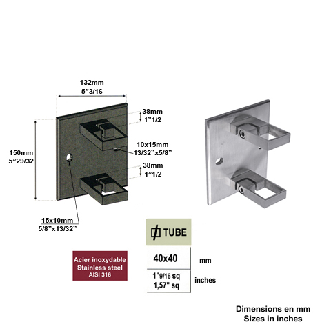 Platine support et anneau de serrage large INOX316 Fixation  l`anglaise Fixations pour tubes I