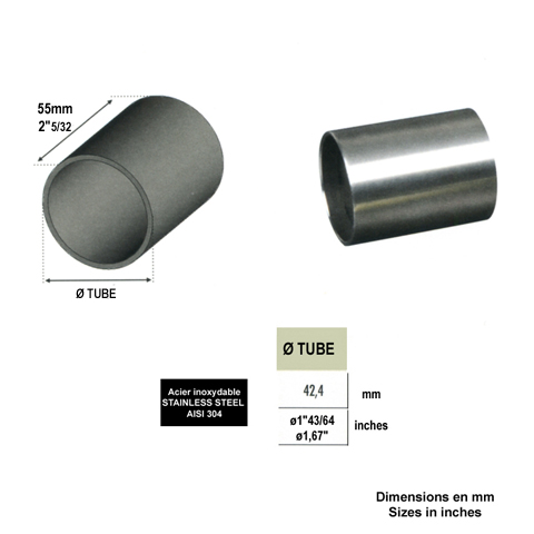 Connecteur union droit 42,4mm INOX304 pour rampes en bois Connecteur INOX de main courante boi