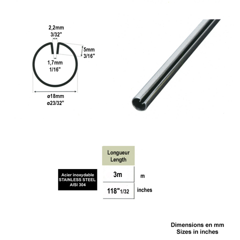 Profil d`encadrement 18mm pour tle 3m INOX304 Profil, raccord et pinces Encadrement panneaux 