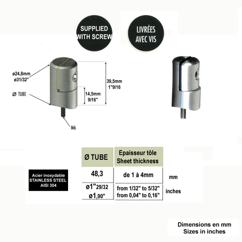 Pince  tle 48mm pour plaque paisseur 1  4mm INOX304 Profil, raccord et pinces Encadrement 