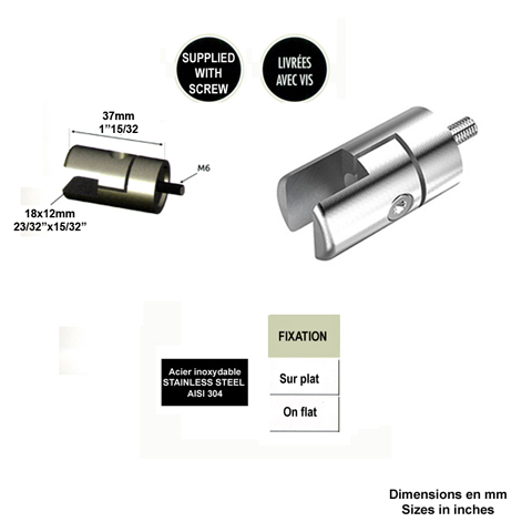 Pince  tle / plat pour profil d`encadrement 18x12mm INOX304 Profil, raccord et pinces Encadre