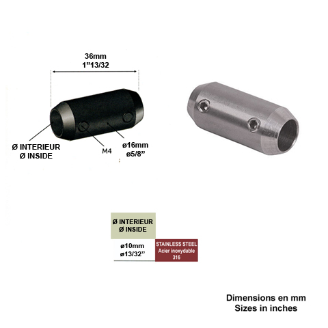 Raccord de jonction INOX316 pour ronds 10mm Raccord de jonction inox Raccords rglables pour r