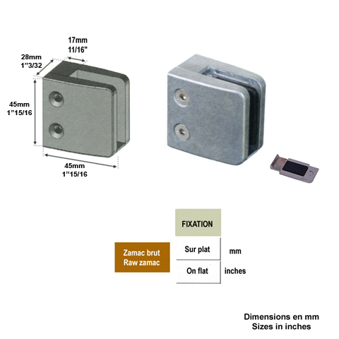 Pince  verre carre 45mm en zamac brut pour plat Pince  verre en Zamac Pinces  verres carre