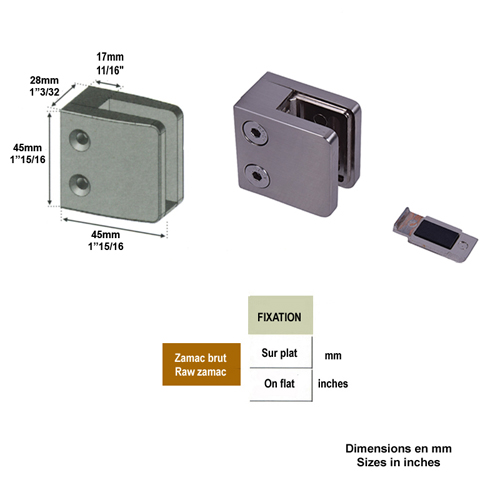 Pince  verre carre 45mm en zamac bross pour plat Pince  verre en Zamac Pinces  verres carr