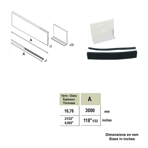 Jeu de pices pour fixation rail  l`anglaise ou au sol verre epr 12,76mm Pices pour fixation 