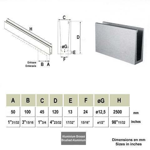 Profil aluminium pour garde corps fixation au sol Pices pour fixation au sol Garde-corps en ve