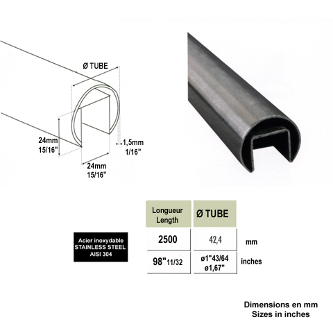 Main courante ronde 42,4mm pour garde corps en verre Main courante ronde inox Garde-corps en v