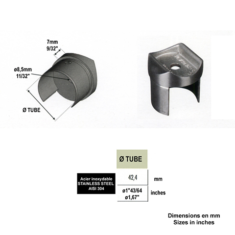 Connecteur de main courante inox 304 ronde 42,4mm et tube inox Raccords pour main courante ino