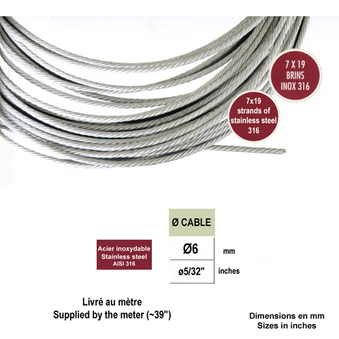 Cble rond acier inoxydable 316 4mm Cbles inox 316 Cbles inox316 et anneaux