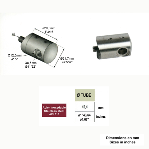 Connecteur en applique pour cble 4mm sur tube 42,4mm Connecteur dpart droit ou gauche Conne