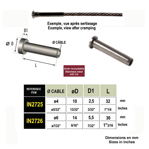 Dpart  sertir inox 316 pour cble 4 et 6mm Tendeur inox  sertir pour cble Tendeur manuel a