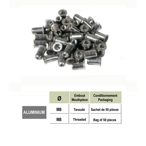 Rivets aluminium M8 pour tubes inox Rivets  sertir avec embouts tarauds Visserie - Vis - Boul