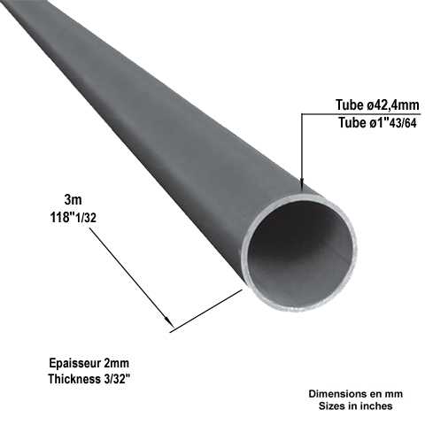 Accessoires Inox Tube pour main courante en acier 42,4mm epr 2mm