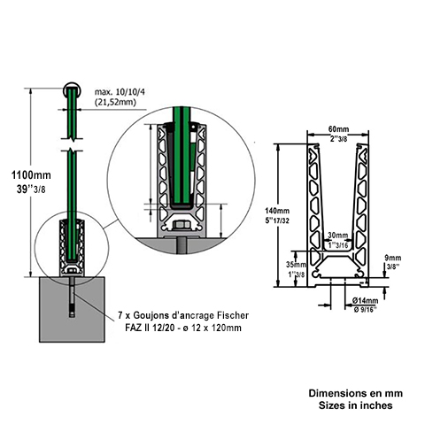 Profil en U aluminium pour garde corps fixation au sol Fixation au sol Profils aluminium pour 