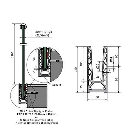 Profil en U aluminium pour garde corps fixation  l`anglaise Pices pour habillage profils Pro