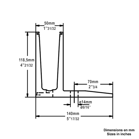 Profil en U aluminium pour garde corps fixation au sol dcale Fixation au sol dcale Profils