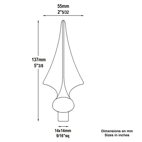 Pointe de lance triangle 137mm Estampe Pointe de lance