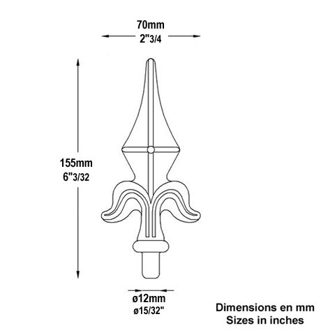 Pointe de lance aluminium 12mm Aluminium Pointe de lance