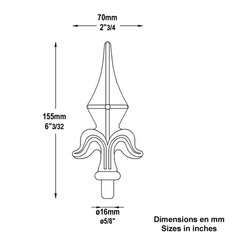 Pointe de lance aluminium 16mm Aluminium Pointe de lance