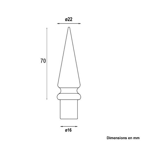 Pointe de lance aluminium 16mm Aluminium Pointe de lance