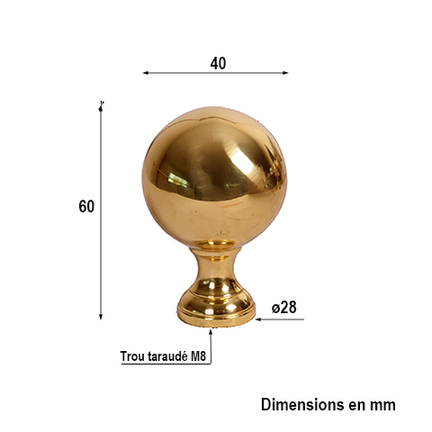 Boule escalier laiton poli H60mm Pommeau laiton Boule et pommeau