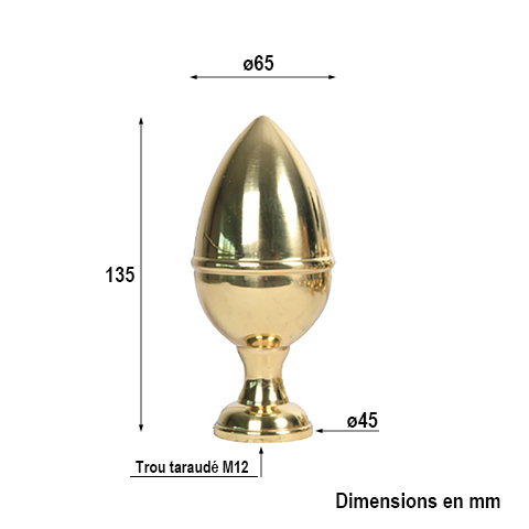 Pomme pin laiton poli H120mm Pommeau laiton Boule et pommeau