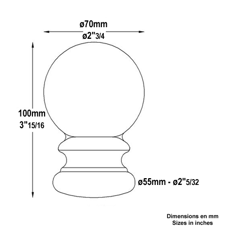 Boule escalier forge H100mm Pommeau acier Boule et pommeau