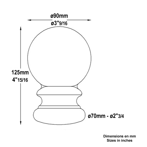 Boule escalier forge H125mm Pommeau acier Boule et pommeau