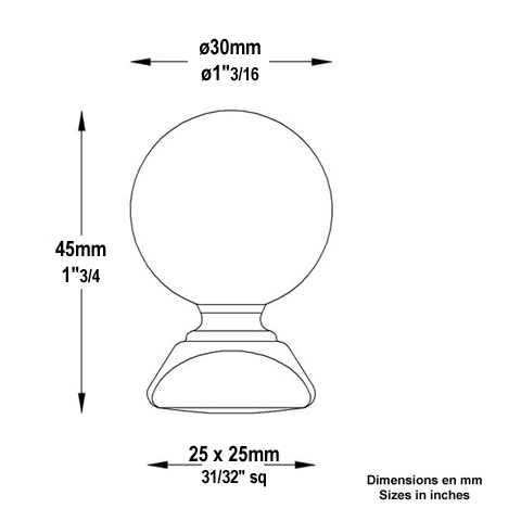 Boule escalier acier forge H45mm Pommeau acier Boule et pommeau