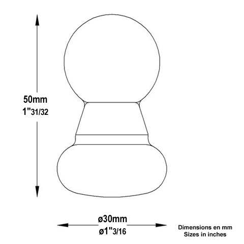 Ornement forg H50x30mm Pommeau acier Boule et pommeau