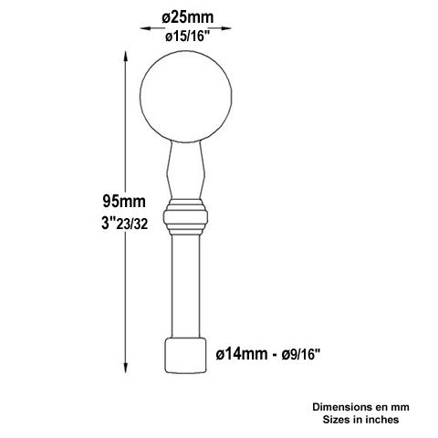 Dcoration acier forg H95mm Pommeau acier Boule et pommeau