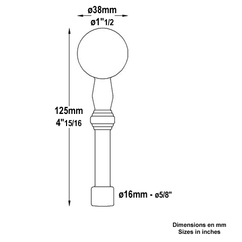 Dcoration acier forg H125mm Pommeau acier Boule et pommeau