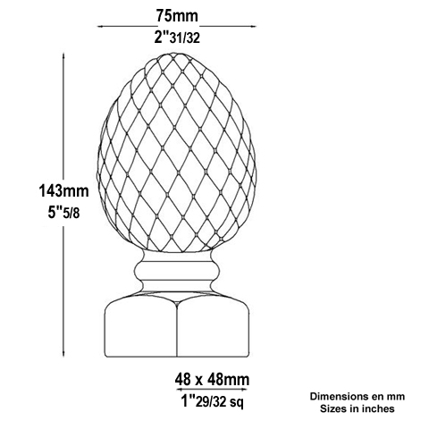 Pommeau pigne fonte H143mm Pommeau fonte Boule et pommeau