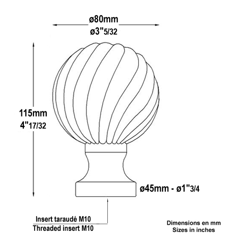 Boule escalier alu H115mm Pommeau aluminium Boule et pommeau