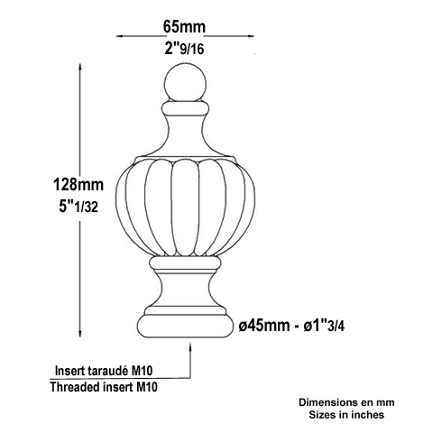 Pommeau aluminium H128mm Pommeau aluminium Boule et pommeau