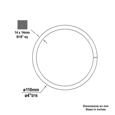 Cercle fer forg 110mm 14x14mm En acier ferm Cercle