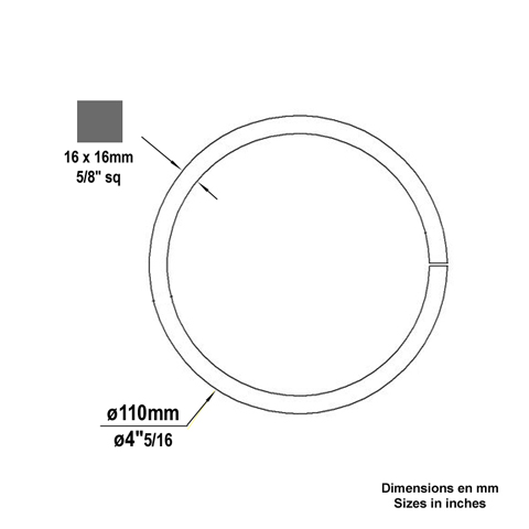 Cercle fer forg 110mm 16x16mm En acier ferm Cercle