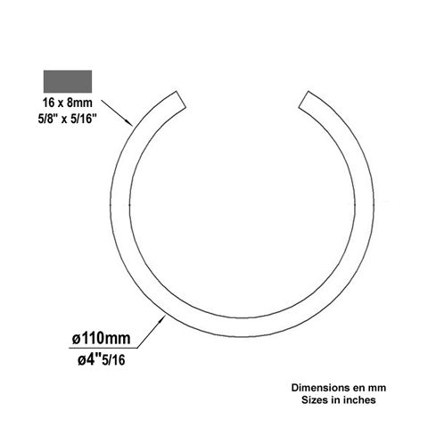 Cercle fer forg 110mm 16x8mm En acier ouvert Cercle