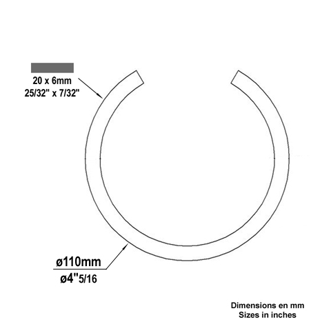 Cercle fer forg 110mm 20x6mm En acier ouvert Cercle