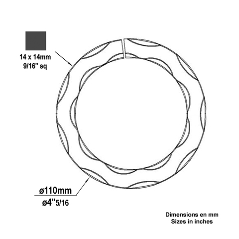 Cercle fer forg 110mm 14x14mm En acier ferm Cercle