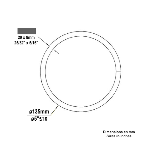 Cercle fer forg 135mm 20x8mm En acier ferm Cercle