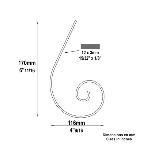 Volute demi C H170mm 12x3mm Volute demi C Volute