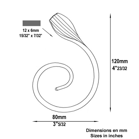 Volute demi C H120mm 12x6mm Volute demi C Volute