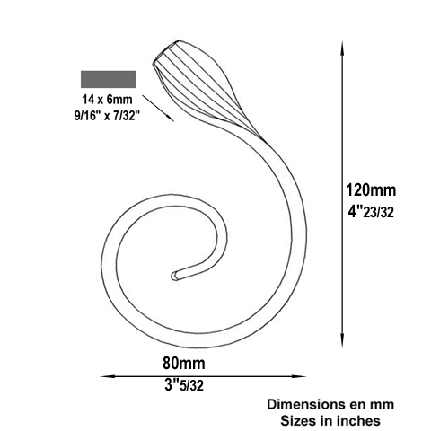 Volute demi C H120mm 14x6mm Volute demi C Volute