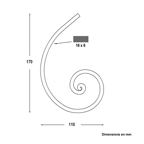 Volute demi C H165mm 16x6mm Volute demi C Volute