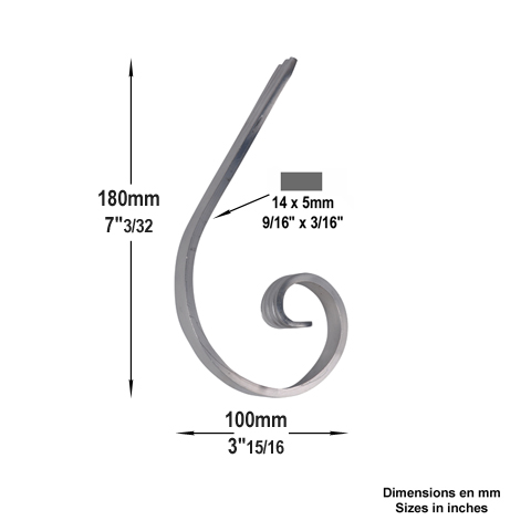 Volute demi C ALU H180mm 14x5mm Volute demi C Volute