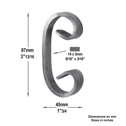 Volute alu en C H97mm 14x5mm Aluminium extr patte d`oie Volute