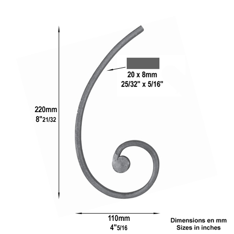 Volute demi C H220mm 20x8mm Volute demi C Volute