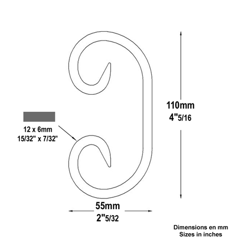 Volute forge en C H110 12x6 Volute extrmit simple Volute