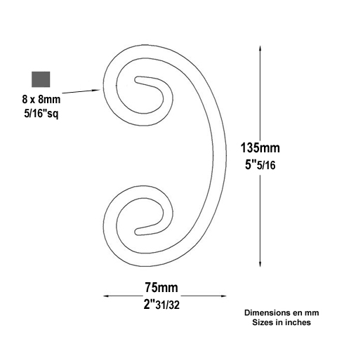 Volute forge en C H135 8 Volute extrmit simple Volute